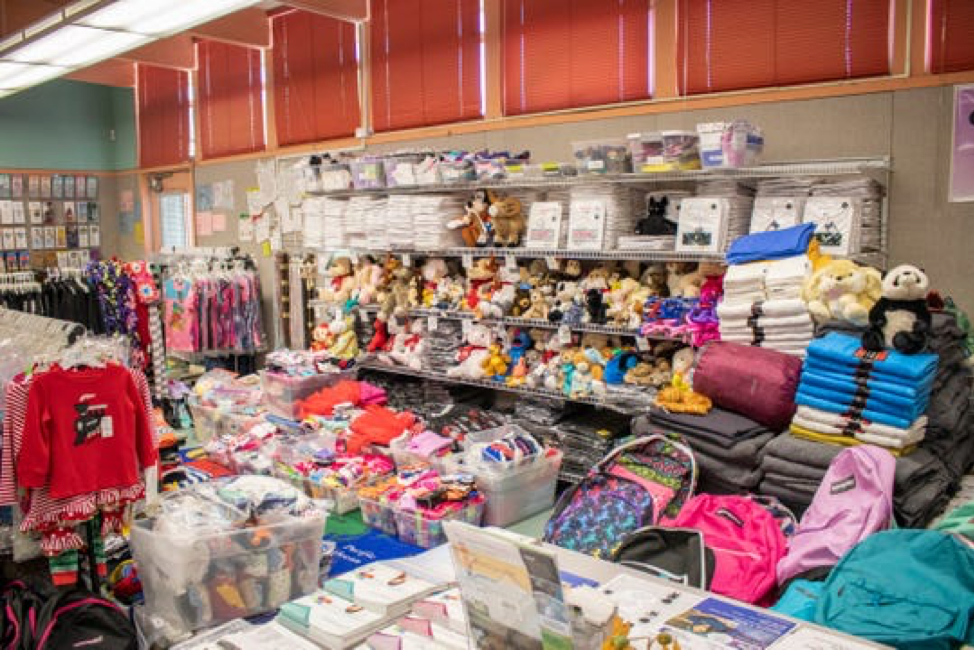 The adjacent room in the Family Resource Center at Sherwood Elementary School, where homeless families and students can get needed items ranging from food to toiletries.